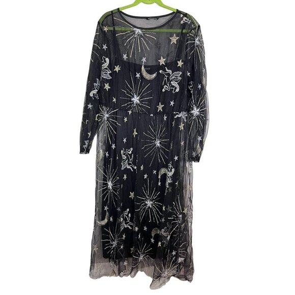 Bloomchic Dress 26 Black Midi Mesh Unicorn Stars Celestial Whimsigoth 90s Fairy - Picture 2 of 13